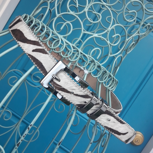 Fur Belt Genuine Leather BB Simon Speckle Cow Hair - Picture 4 of 6